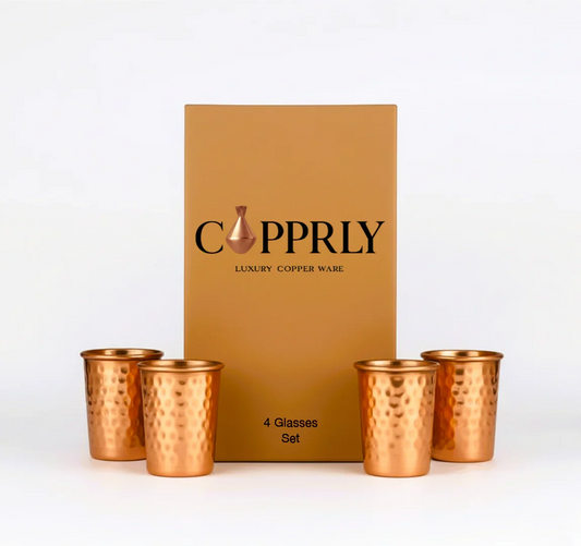 Ayurvedic Hammered Copper Glass Set – 4 Pieces by Copprly