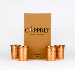 Ayurvedic Hammered Copper Glass Set – 4 Pieces by Copprly