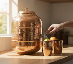 Pure Copper Hammered Water Dispenser | Ayurvedic Matka by Copprly | 6- Litres