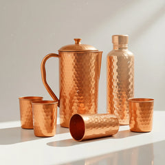 Pure Copper Drinkware Set – Jug, Bottle & 4 Glasses - Copprly