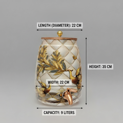 Royal Peacock 9L Copper Water Dispenser – Enamel Finish with Golden Birds Design