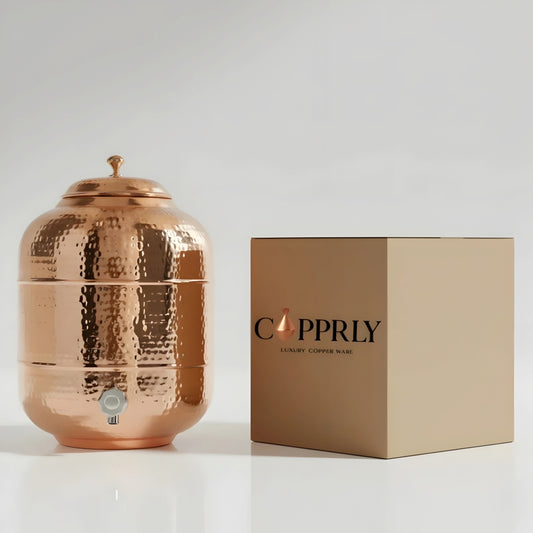 Pure Copper Hammered Water Dispenser | Ayurvedic Matka by Copprly | 6- Litres