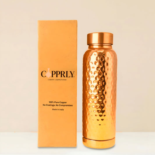 Handcrafted Hammered Pure Copper Water Bottle – 950ml | Ayurvedic Health Benefits