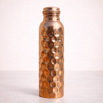 Hammered Copper Water Bottle - Diamond Textured Design | Ayurvedic
