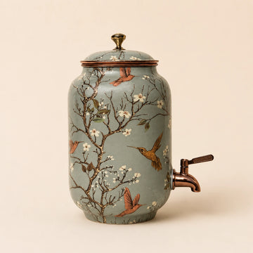 Copper Dispenser - Floral Meenakari Bird | Handcrafted and Ayurvedic.