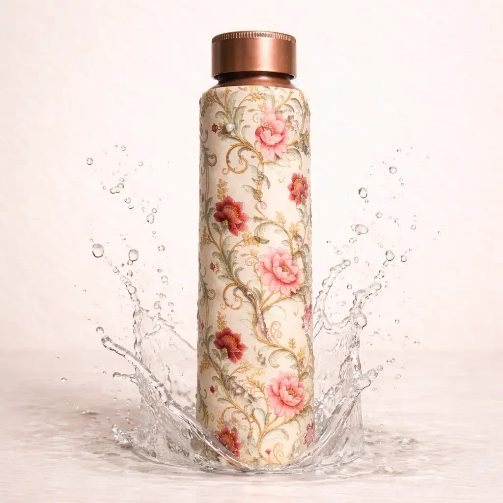 Copper Water Bottle | Set of 3 – Meenakari, Antique Engraved & Hammered Copper Bottles | Handcrafted and Ayurvedic