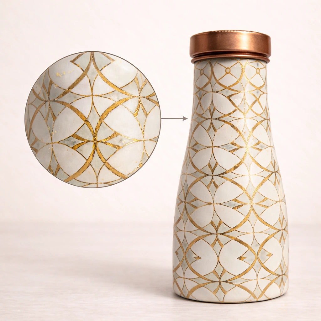 Copper Water Pitcher (Carafe) - Floral Meenakari Design | Handcrafted