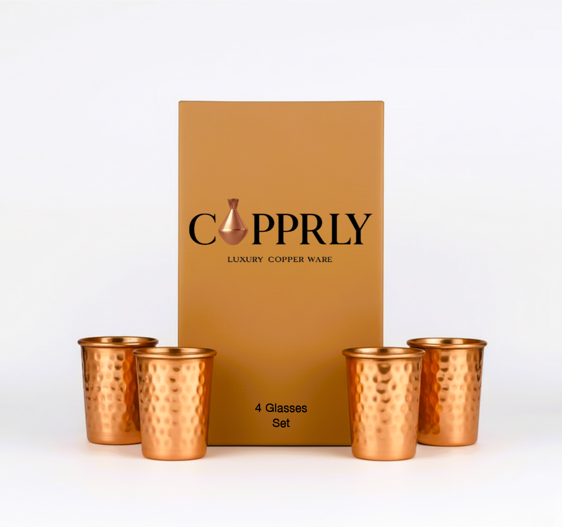 Copprly's Ayurvedic Hammered Copper Glass Set – 4 Pieces