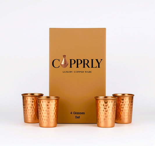 Copprly's Ayurvedic Hammered Copper Glass Set – 4 Pieces