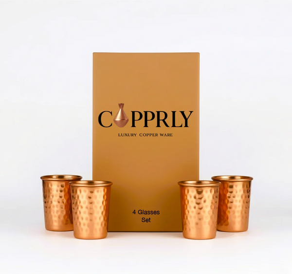 Ayurvedic Hammered Copper Glass Set – 4 Pieces by Copprly