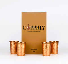 Copprly's Ayurvedic Hammered Copper Glass Set – 4 Pieces