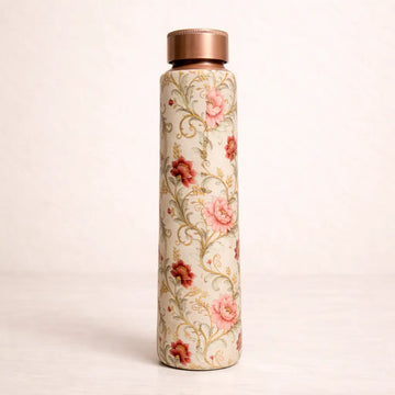 Handcrafted Copper Water Bottle - Floral Meenakari Design