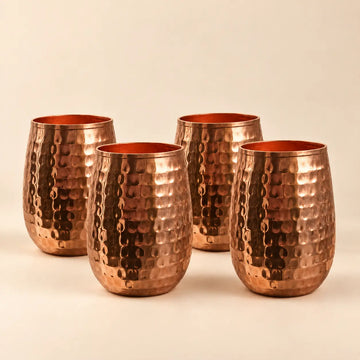 Pure Copper Hammered Curved Drinking Glasses – Set of 4 | Handcrafted & Ayurvedic