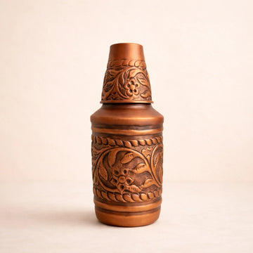 Pure Copper Pitcher with Hand-Carved Design - Traditional Ayurvedic