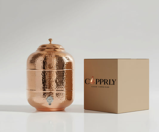 Pure Copper Hammered Water Dispenser | Ayurvedic Matka by Copprly | 6- Litres