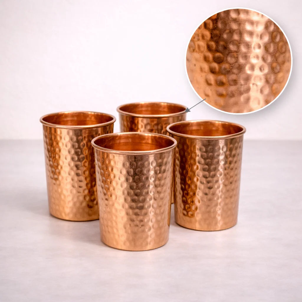Pure Copper Hammered Drinking Glasses – Set of 4 | Handcrafted & Ayurvedic