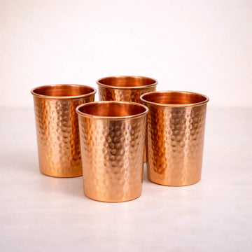 Pure Copper Hammered Drinking Glasses – Set of 4 | Handcrafted & Ayurvedic