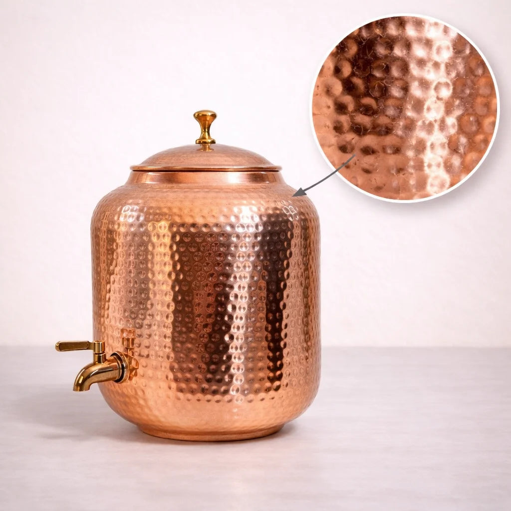 Pure Copper Hammered Water Dispenser | Ayurvedic Matka | 4–8L