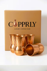 Elegant Round Bottom Hammered Copper Glass - Set of 4