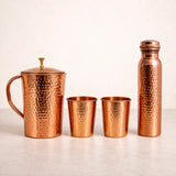 Pure Copper Drinkware Set – Copper Water Jug, Copper Bottle & 2 Copper Glasses | Handcrafted Ayurvedic Wellness Set