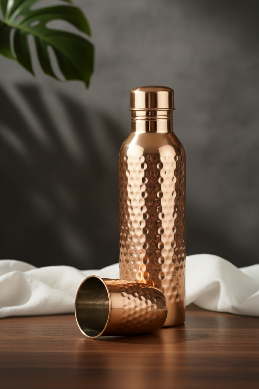 Pure Copper Water Bottle & Tumbler Set - Ayurvedic Wellness Combo