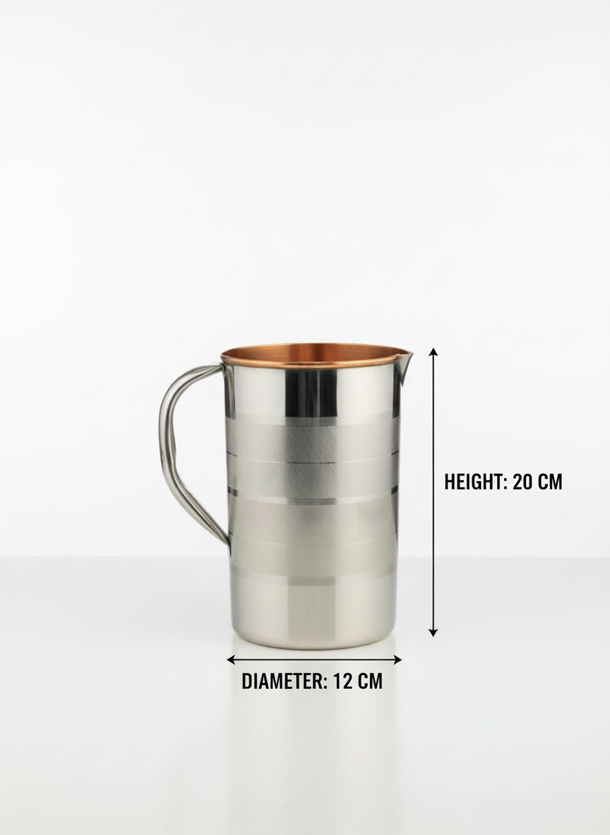 Ayurvedic Steel-Coated Copper Jug – 2L Handcrafted Drinkware