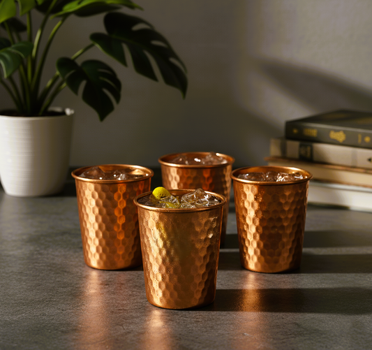 Copprly's Ayurvedic Hammered Copper Glass Set – 4 Pieces