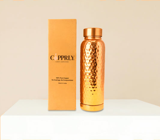 Handcrafted Hammered Pure Copper Water Bottle – 950ml | Ayurvedic Health Benefits