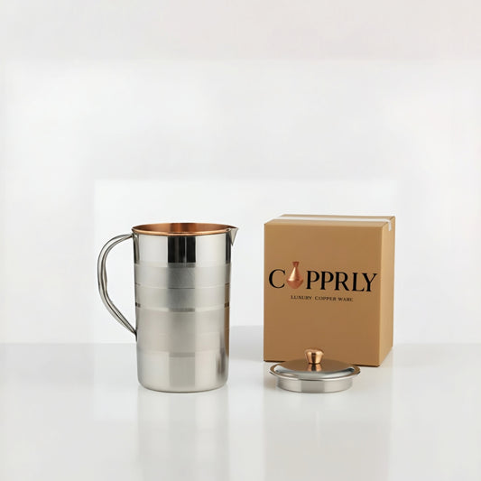 Ayurvedic Steel-Coated Copper Jug – 2L Handcrafted Drinkware