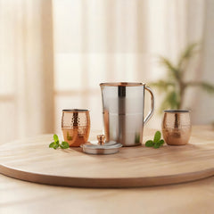 Ayurvedic Steel-Coated Copper Jug – 2L Handcrafted Drinkware