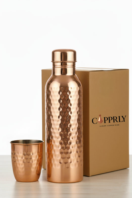 Pure Copper Water Bottle & Tumbler Set - Ayurvedic Wellness Combo