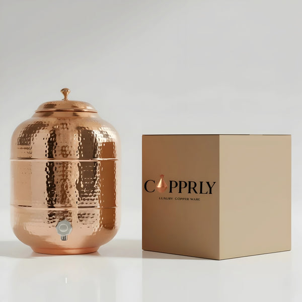 Pure Copper Hammered Water Dispenser | Ayurvedic Matka by Copprly | 6- Litres