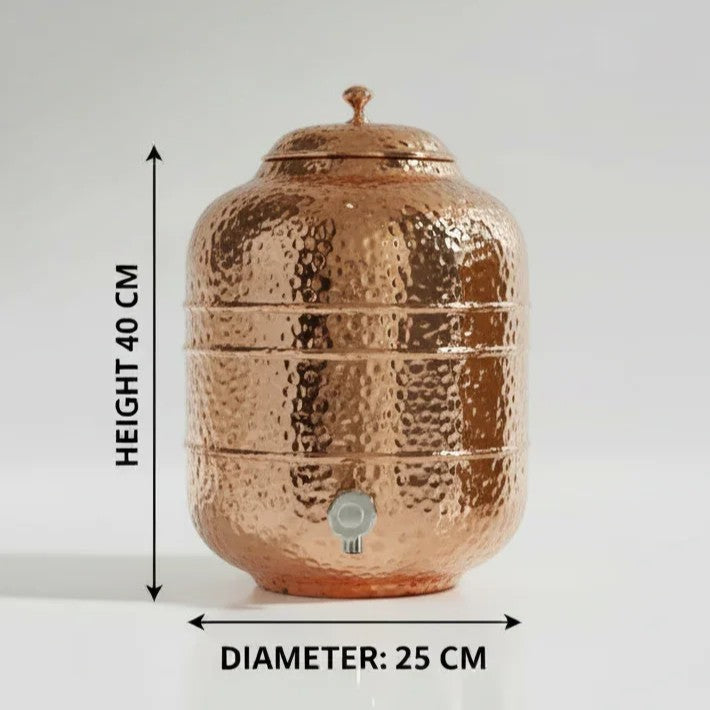 Pure Copper Hammered Water Dispenser | Ayurvedic Matka by Copprly | 6- Litres