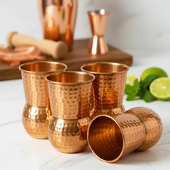 Elegant Round Bottom Hammered Copper Glass - Set of 4